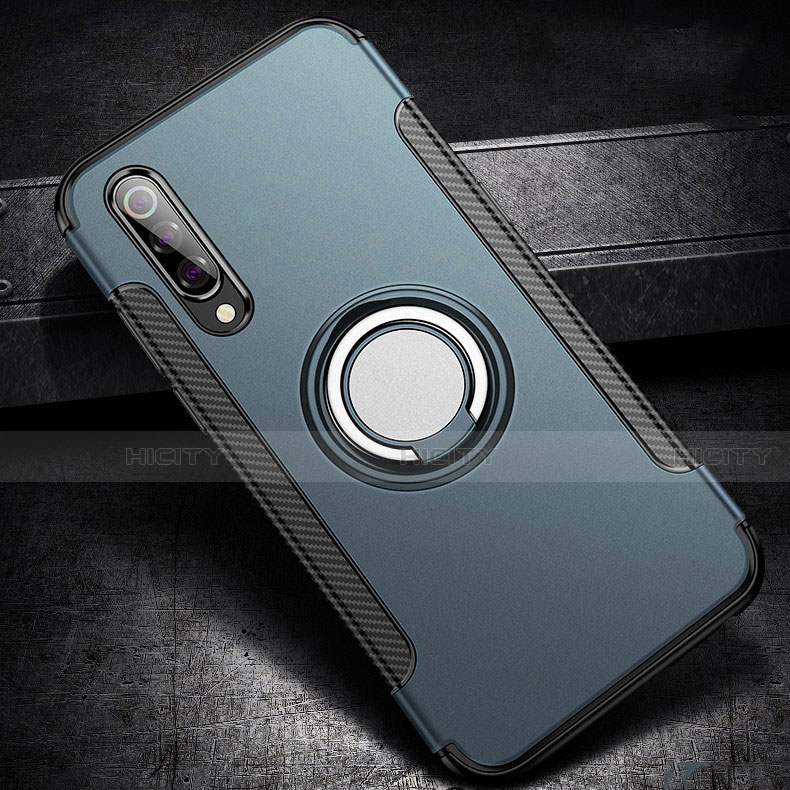 Custodia Silicone e Plastica Opaca Cover con Magnetico Anello Supporto per Xiaomi Mi 9 SE Ciano