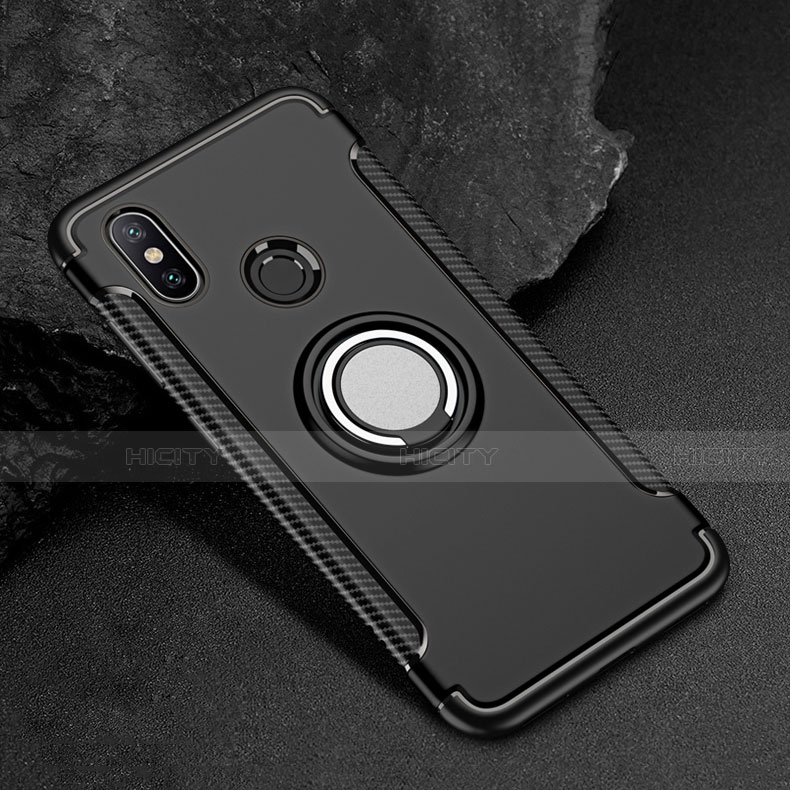 Custodia Silicone e Plastica Opaca Cover con Magnetico Anello Supporto per Xiaomi Mi Max 3 Nero