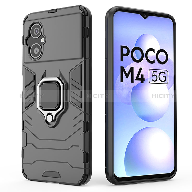 Custodia Silicone e Plastica Opaca Cover con Magnetico Anello Supporto per Xiaomi Poco M4 5G