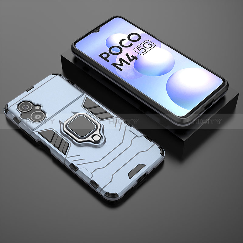 Custodia Silicone e Plastica Opaca Cover con Magnetico Anello Supporto per Xiaomi Poco M4 5G Blu