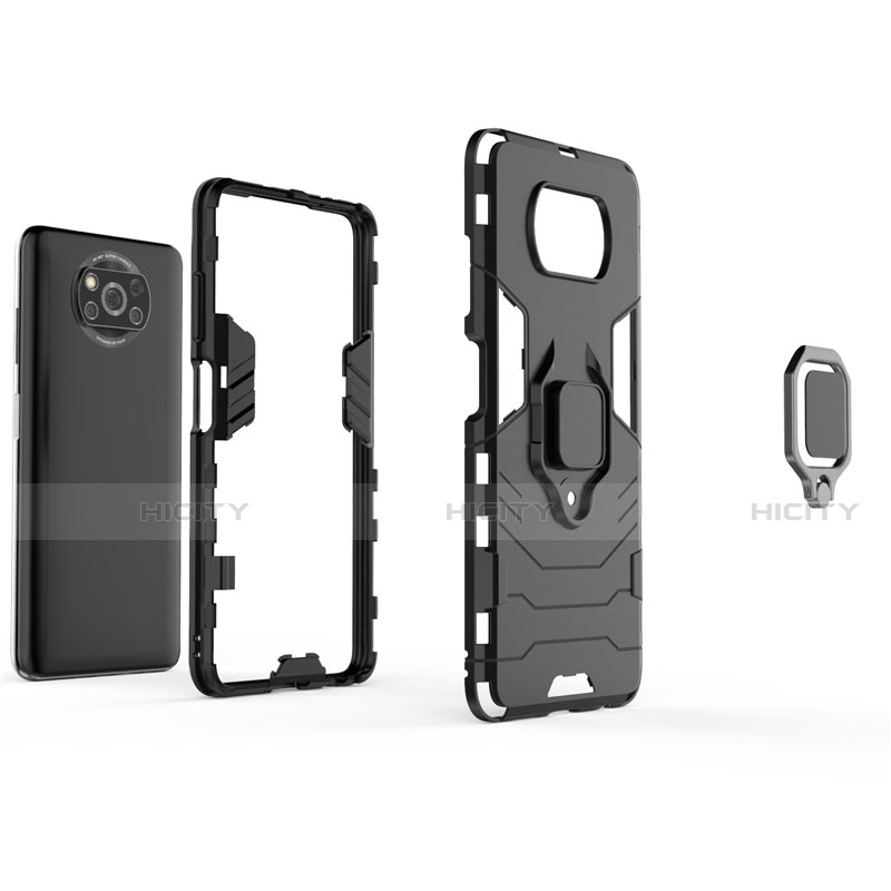 Custodia Silicone e Plastica Opaca Cover con Magnetico Anello Supporto per Xiaomi Poco X3 NFC