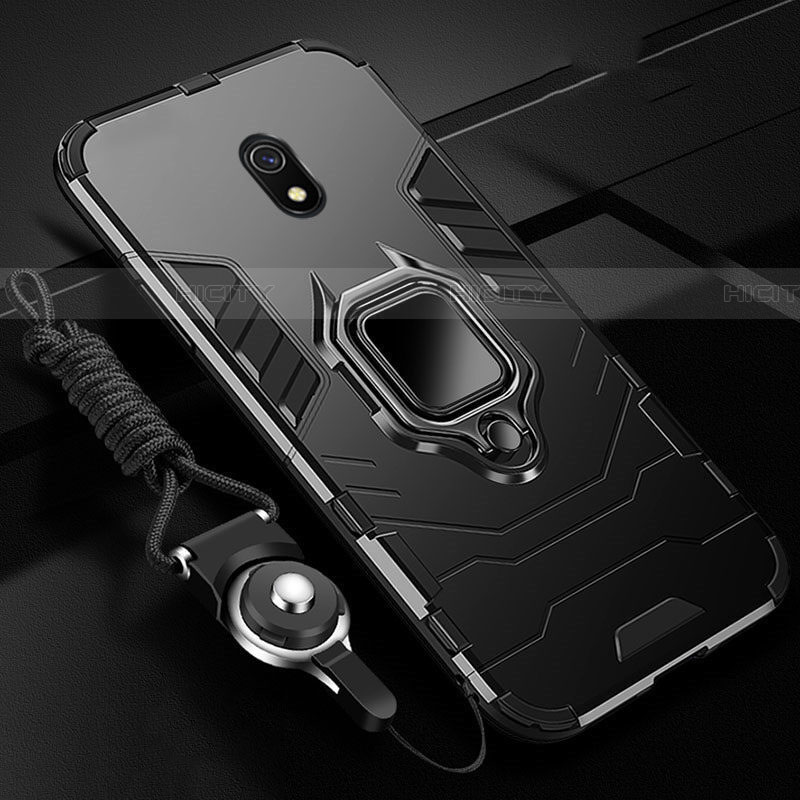 Custodia Silicone e Plastica Opaca Cover con Magnetico Anello Supporto per Xiaomi Redmi 8A Nero