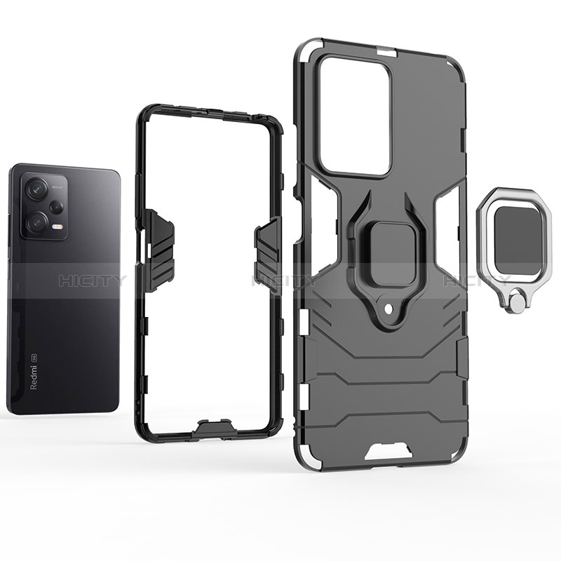 Custodia Silicone e Plastica Opaca Cover con Magnetico Anello Supporto per Xiaomi Redmi Note 12 Pro 5G