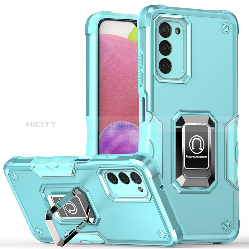 Custodia Silicone e Plastica Opaca Cover con Magnetico Anello Supporto QW1 per Samsung Galaxy A02s