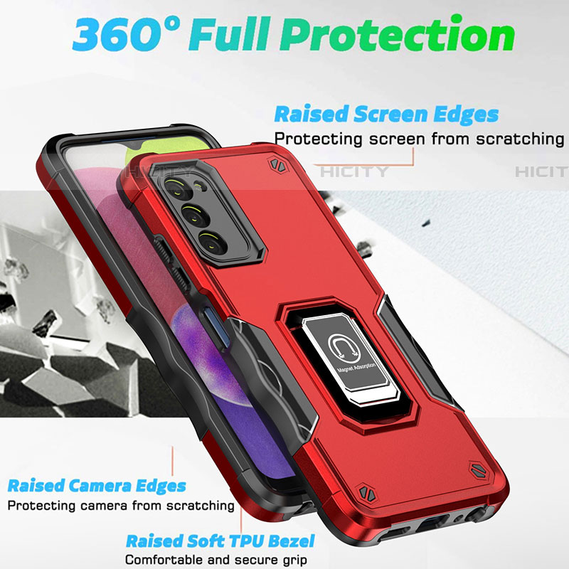 Custodia Silicone e Plastica Opaca Cover con Magnetico Anello Supporto QW1 per Samsung Galaxy A03s