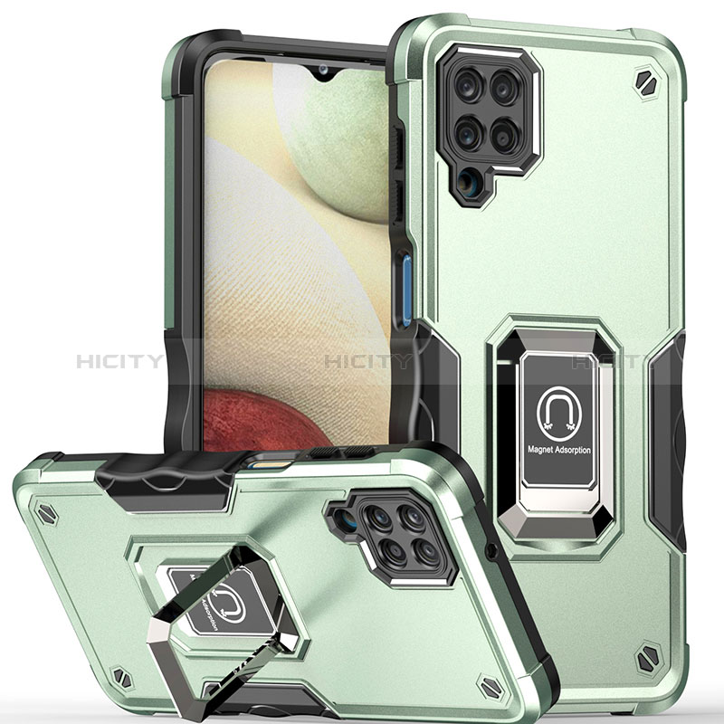 Custodia Silicone e Plastica Opaca Cover con Magnetico Anello Supporto QW1 per Samsung Galaxy A12 Verde Pastello