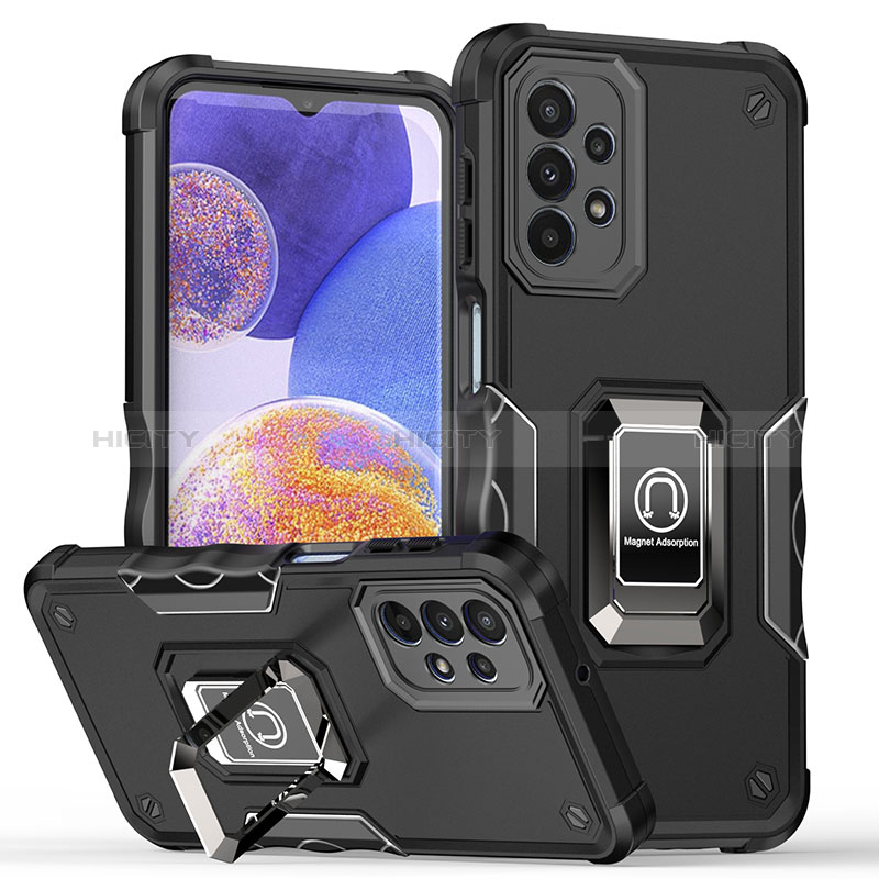 Custodia Silicone e Plastica Opaca Cover con Magnetico Anello Supporto QW1 per Samsung Galaxy A23 5G Nero