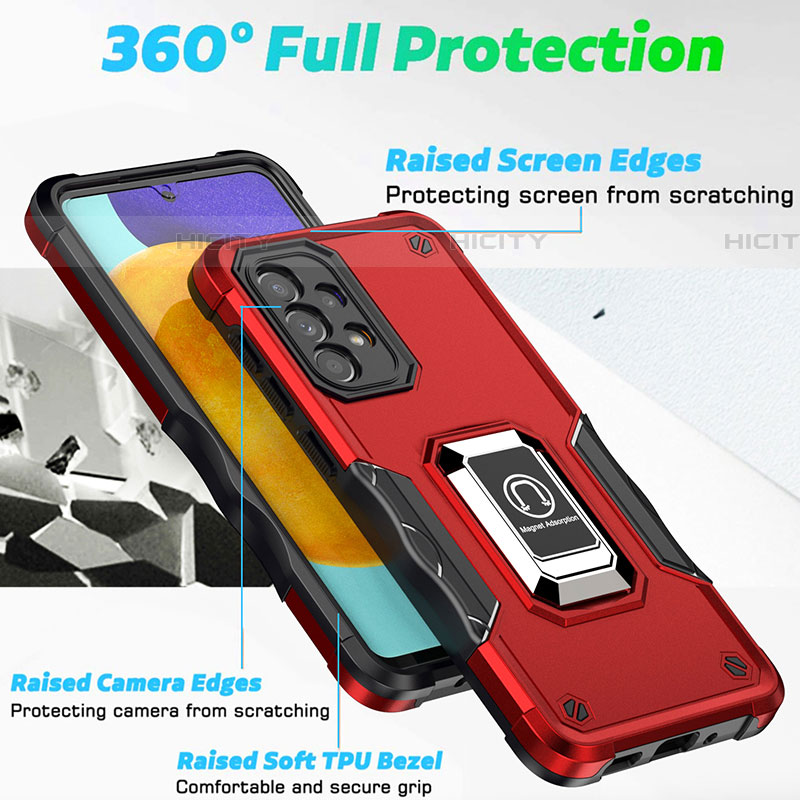 Custodia Silicone e Plastica Opaca Cover con Magnetico Anello Supporto QW1 per Samsung Galaxy A73 5G