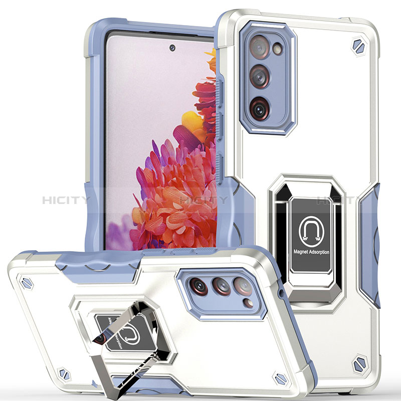 Custodia Silicone e Plastica Opaca Cover con Magnetico Anello Supporto QW1 per Samsung Galaxy S20 FE (2022) 5G Bianco