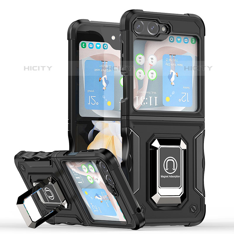 Custodia Silicone e Plastica Opaca Cover con Magnetico Anello Supporto QW1 per Samsung Galaxy Z Flip5 5G