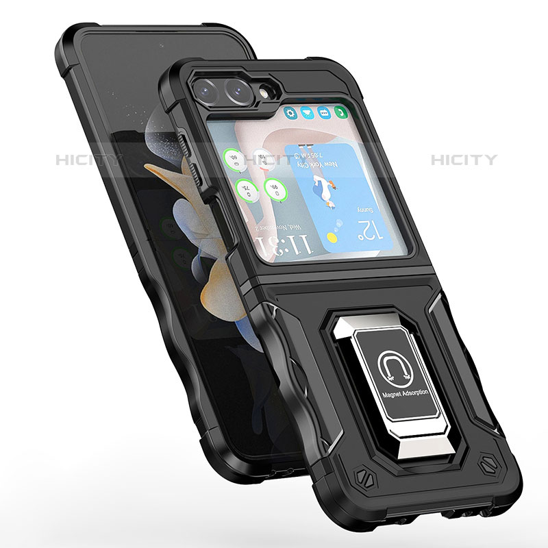 Custodia Silicone e Plastica Opaca Cover con Magnetico Anello Supporto QW1 per Samsung Galaxy Z Flip5 5G