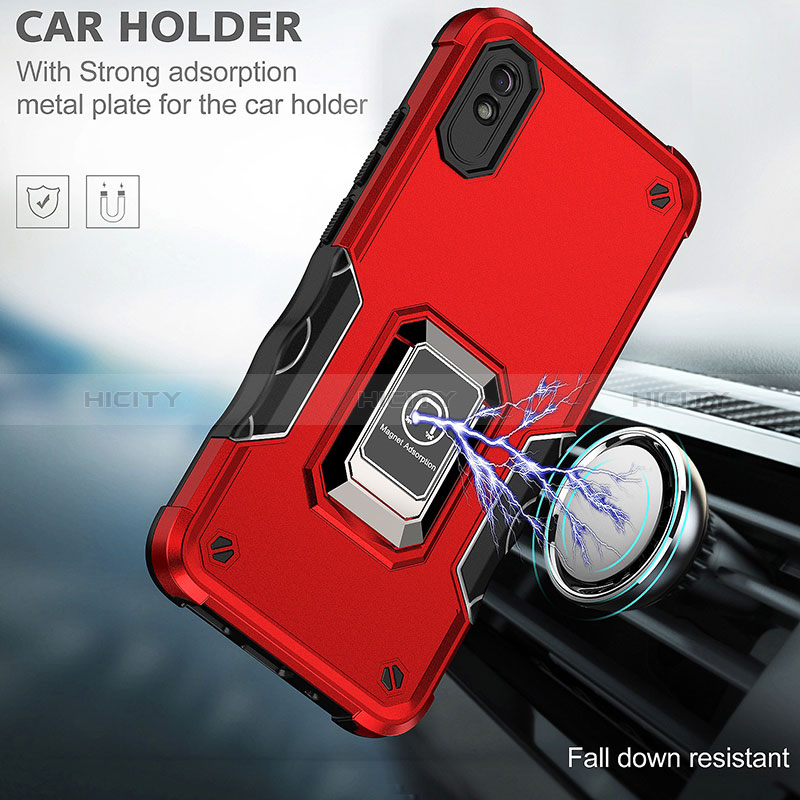 Custodia Silicone e Plastica Opaca Cover con Magnetico Anello Supporto QW1 per Xiaomi Redmi 9A