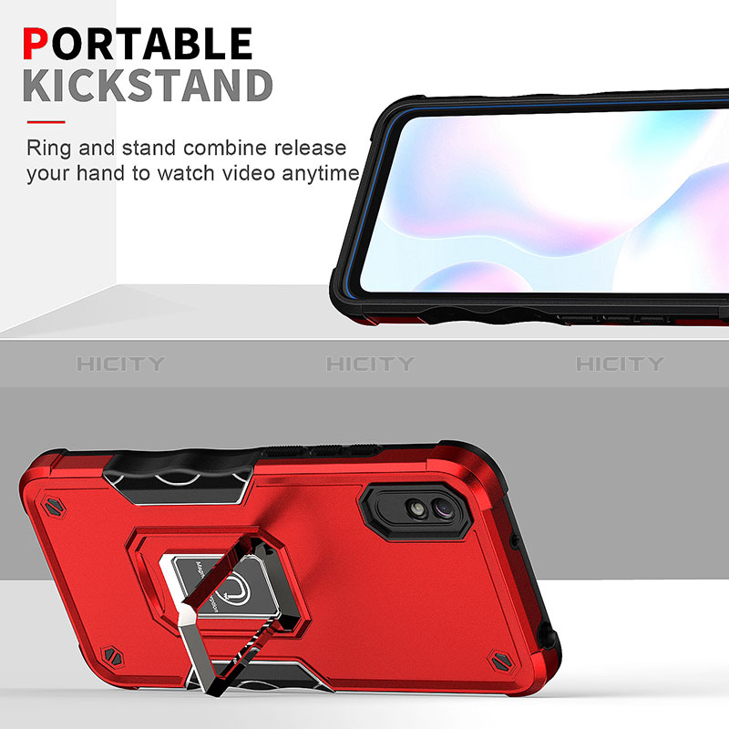 Custodia Silicone e Plastica Opaca Cover con Magnetico Anello Supporto QW1 per Xiaomi Redmi 9A