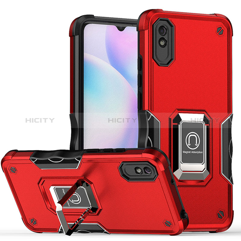 Custodia Silicone e Plastica Opaca Cover con Magnetico Anello Supporto QW1 per Xiaomi Redmi 9A