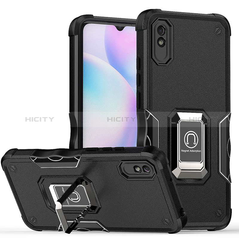 Custodia Silicone e Plastica Opaca Cover con Magnetico Anello Supporto QW1 per Xiaomi Redmi 9A