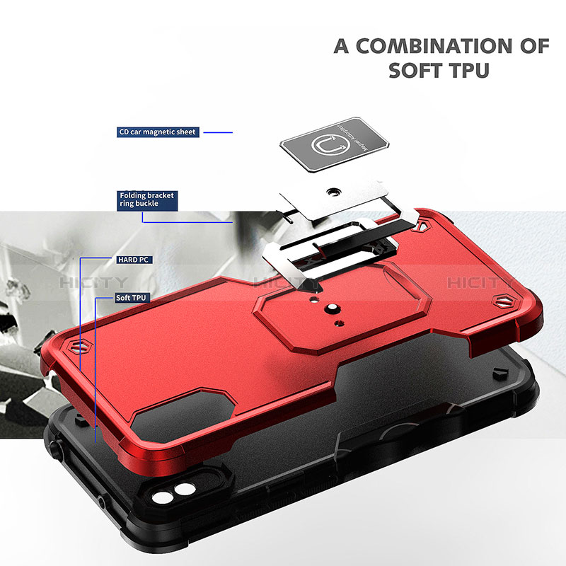 Custodia Silicone e Plastica Opaca Cover con Magnetico Anello Supporto QW1 per Xiaomi Redmi 9AT