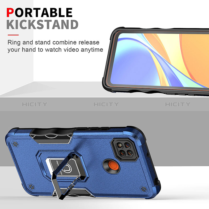 Custodia Silicone e Plastica Opaca Cover con Magnetico Anello Supporto QW1 per Xiaomi Redmi 9C NFC