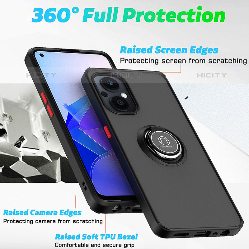 Custodia Silicone e Plastica Opaca Cover con Magnetico Anello Supporto QW2 per Oppo F21 Pro 5G