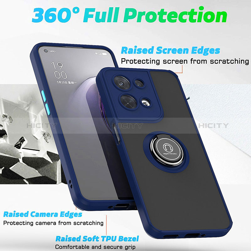 Custodia Silicone e Plastica Opaca Cover con Magnetico Anello Supporto QW2 per Oppo Reno9 Pro+ Plus 5G