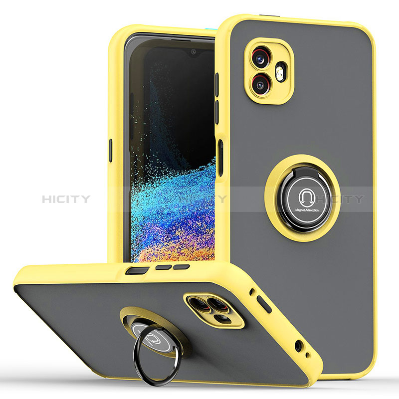 Custodia Silicone e Plastica Opaca Cover con Magnetico Anello Supporto QW2 per Samsung Galaxy XCover 6 Pro 5G Giallo