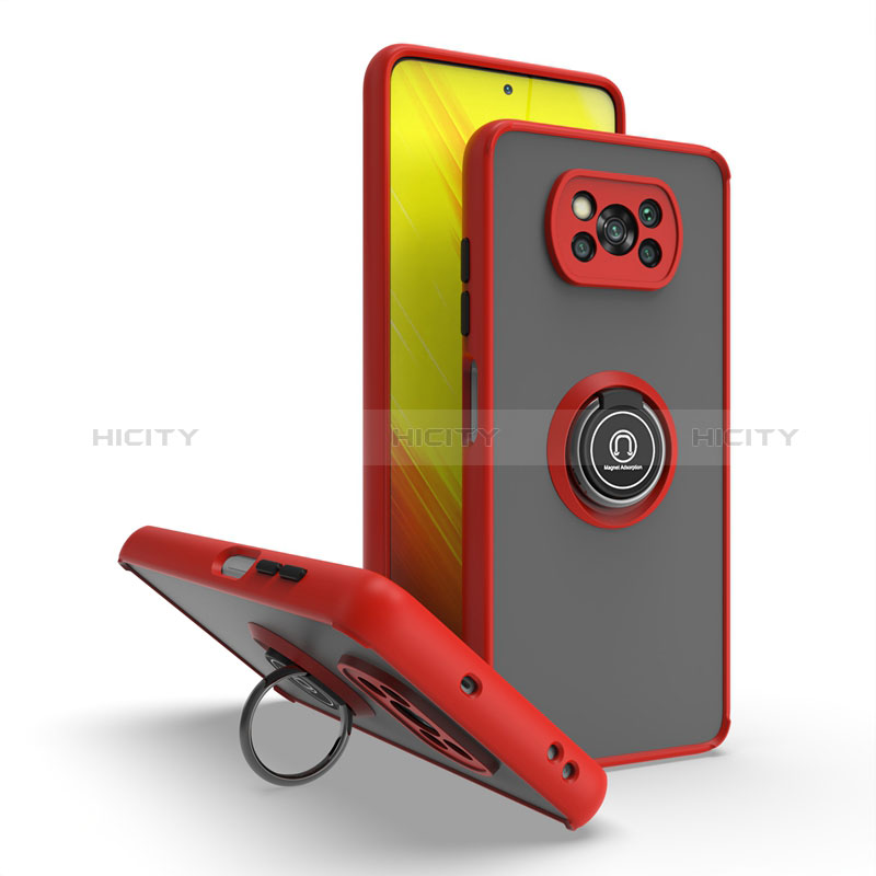 Custodia Silicone e Plastica Opaca Cover con Magnetico Anello Supporto QW2 per Xiaomi Poco X3 Rosso