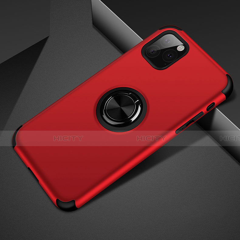Custodia Silicone e Plastica Opaca Cover con Magnetico Anello Supporto R01 per Apple iPhone 11 Pro Max Rosso