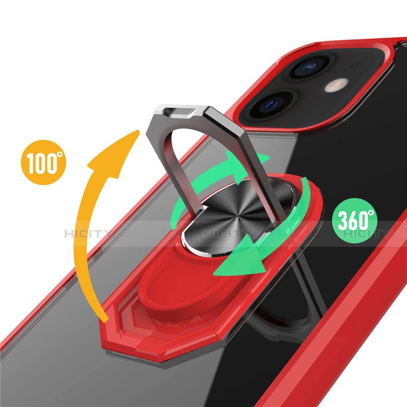 Custodia Silicone e Plastica Opaca Cover con Magnetico Anello Supporto R01 per Apple iPhone 12 Mini