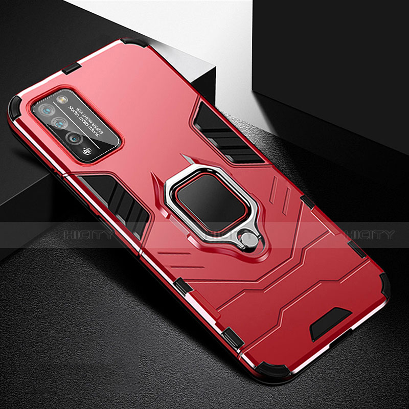 Custodia Silicone e Plastica Opaca Cover con Magnetico Anello Supporto R01 per Huawei Honor 30 Lite 5G Rosso