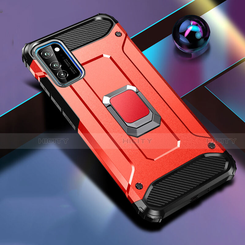 Custodia Silicone e Plastica Opaca Cover con Magnetico Anello Supporto R01 per Huawei Honor V30 5G Rosso