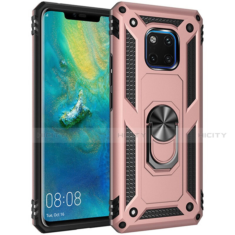 Custodia Silicone e Plastica Opaca Cover con Magnetico Anello Supporto R01 per Huawei Mate 20 Pro Oro Rosa