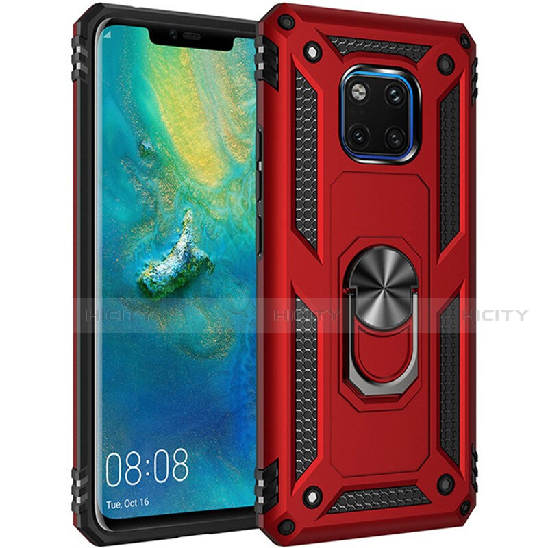 Custodia Silicone e Plastica Opaca Cover con Magnetico Anello Supporto R01 per Huawei Mate 20 Pro Rosso