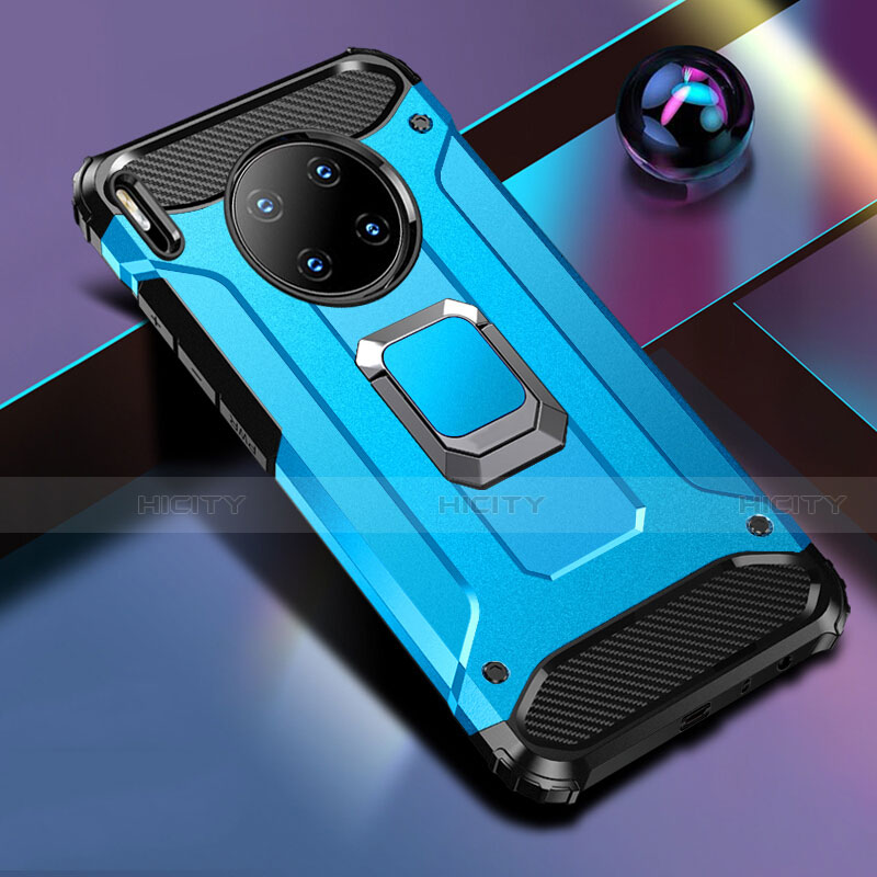 Custodia Silicone e Plastica Opaca Cover con Magnetico Anello Supporto R01 per Huawei Mate 30 Blu