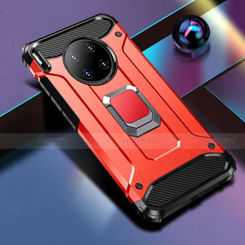 Custodia Silicone e Plastica Opaca Cover con Magnetico Anello Supporto R01 per Huawei Mate 30 Rosso
