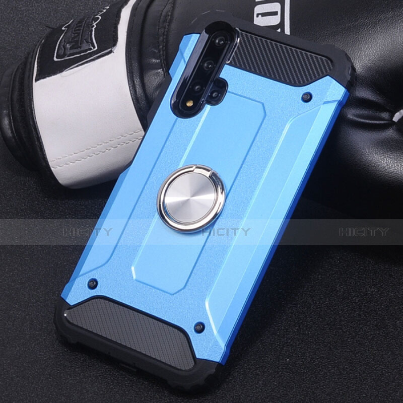 Custodia Silicone e Plastica Opaca Cover con Magnetico Anello Supporto R01 per Huawei Nova 5 Cielo Blu