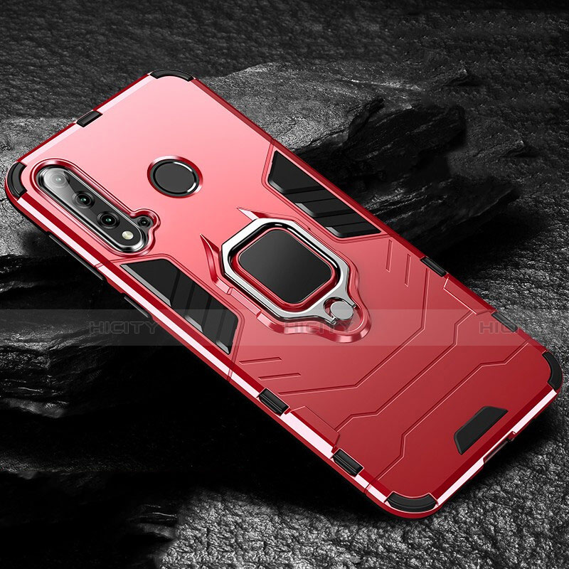 Custodia Silicone e Plastica Opaca Cover con Magnetico Anello Supporto R01 per Huawei Nova 5i Rosso