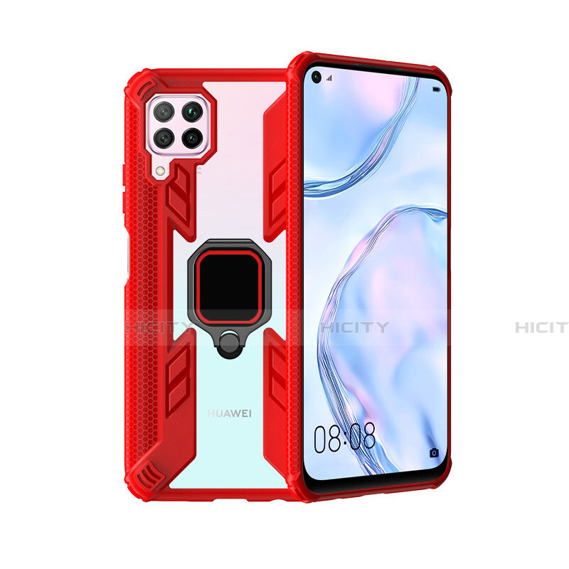 Custodia Silicone e Plastica Opaca Cover con Magnetico Anello Supporto R01 per Huawei Nova 6 SE Rosso
