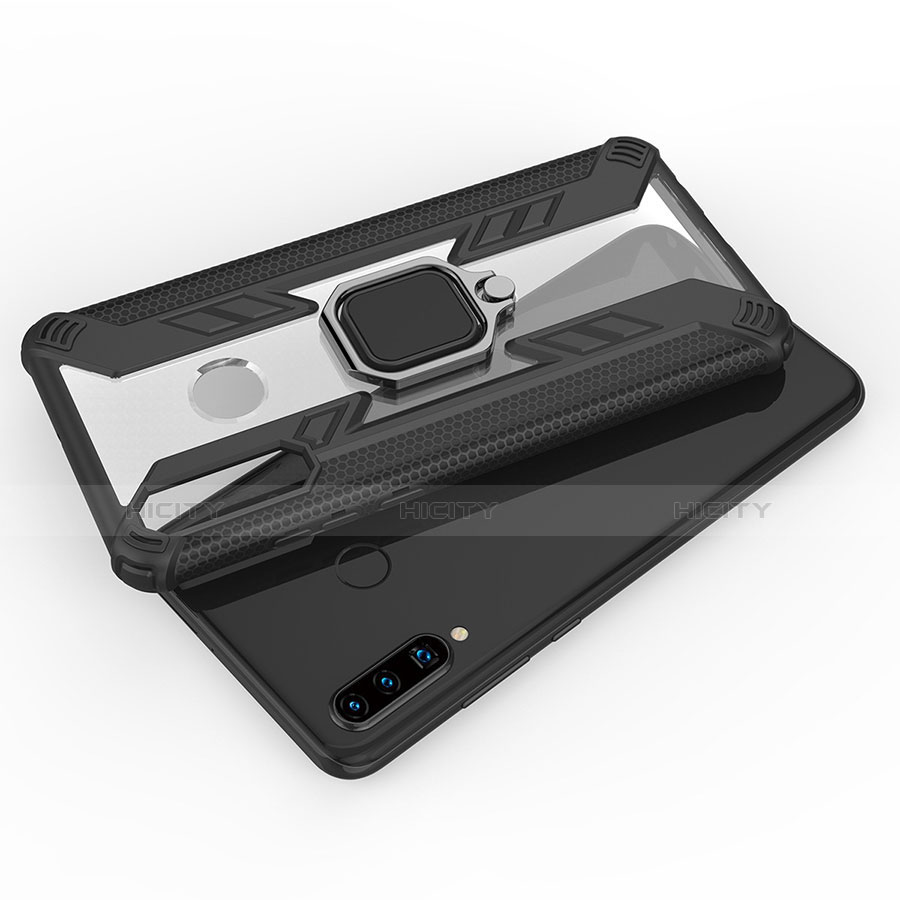 Custodia Silicone e Plastica Opaca Cover con Magnetico Anello Supporto R01 per Huawei P30 Lite XL