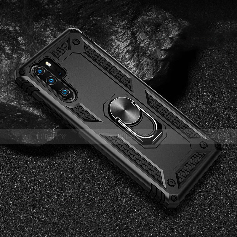 Custodia Silicone e Plastica Opaca Cover con Magnetico Anello Supporto R01 per Huawei P30 Pro Nero