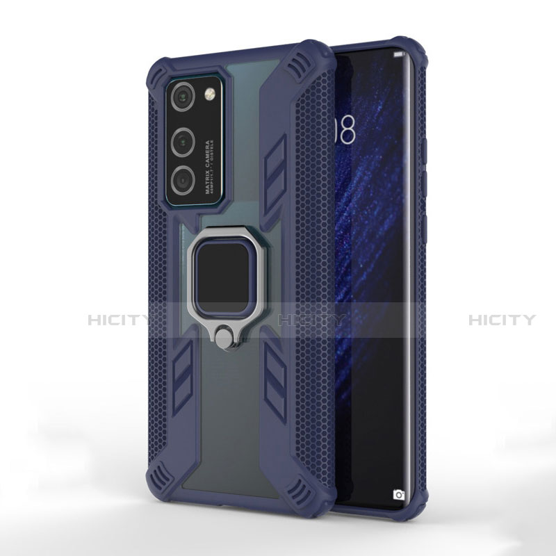 Custodia Silicone e Plastica Opaca Cover con Magnetico Anello Supporto R01 per Huawei P40 Blu