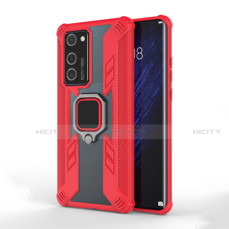 Custodia Silicone e Plastica Opaca Cover con Magnetico Anello Supporto R01 per Huawei P40 Rosso