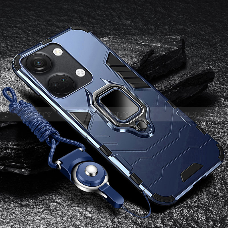 Custodia Silicone e Plastica Opaca Cover con Magnetico Anello Supporto R01 per OnePlus Ace 2V 5G Blu
