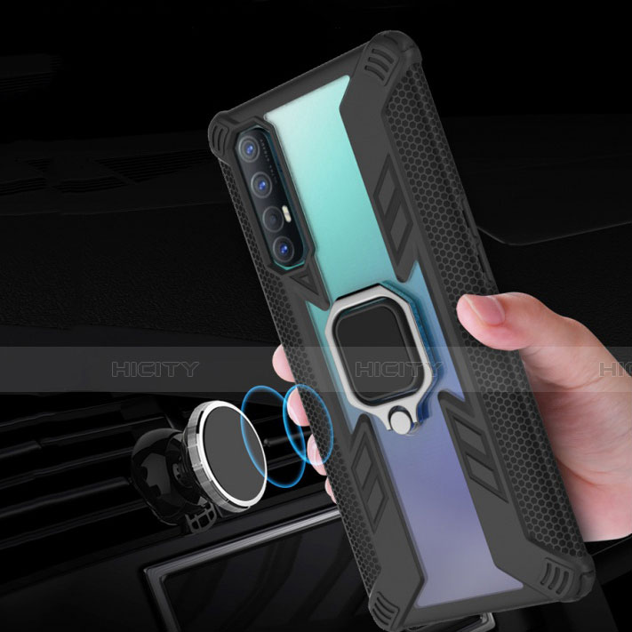 Custodia Silicone e Plastica Opaca Cover con Magnetico Anello Supporto R01 per Oppo Find X2 Neo