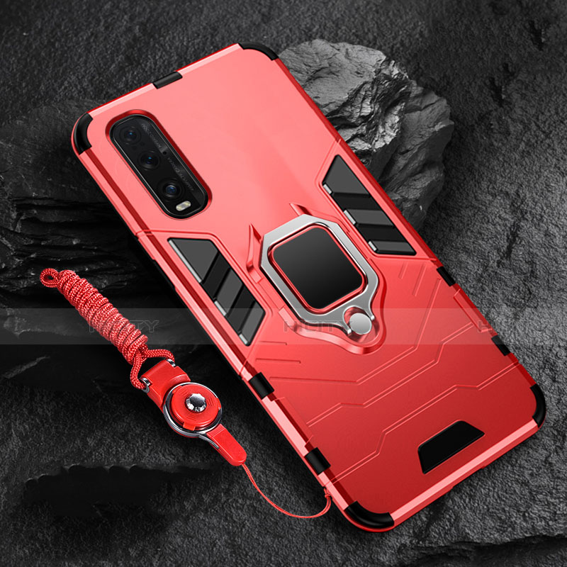 Custodia Silicone e Plastica Opaca Cover con Magnetico Anello Supporto R01 per Oppo Find X2 Rosso