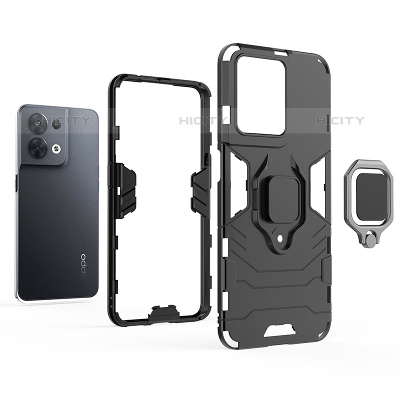 Custodia Silicone e Plastica Opaca Cover con Magnetico Anello Supporto R01 per Oppo Reno8 Pro+ Plus 5G