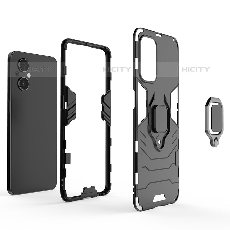 Custodia Silicone e Plastica Opaca Cover con Magnetico Anello Supporto R01 per Oppo Reno8 Z 5G