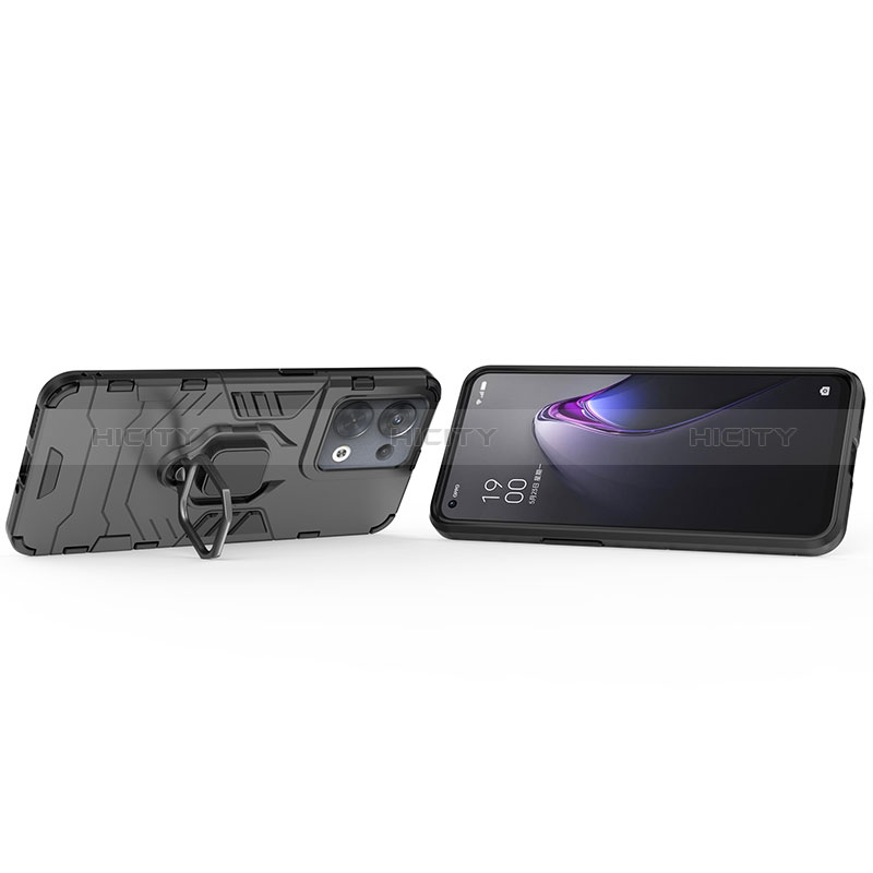 Custodia Silicone e Plastica Opaca Cover con Magnetico Anello Supporto R01 per Oppo Reno9 Pro+ Plus 5G