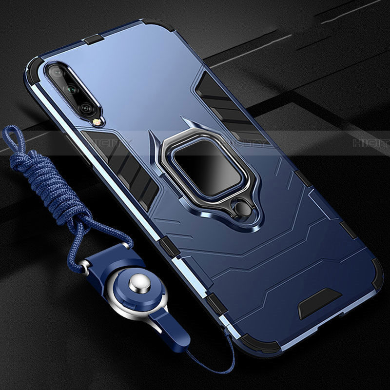 Custodia Silicone e Plastica Opaca Cover con Magnetico Anello Supporto R01 per Samsung Galaxy A70 Blu