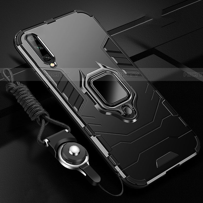 Custodia Silicone e Plastica Opaca Cover con Magnetico Anello Supporto R01 per Samsung Galaxy A70S Nero