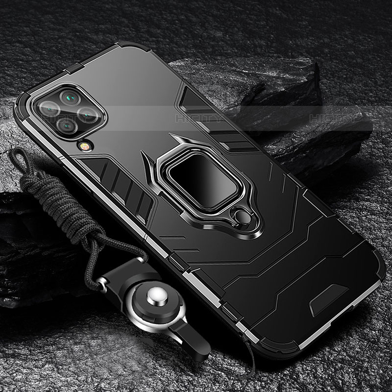 Custodia Silicone e Plastica Opaca Cover con Magnetico Anello Supporto R01 per Samsung Galaxy M32 4G Nero