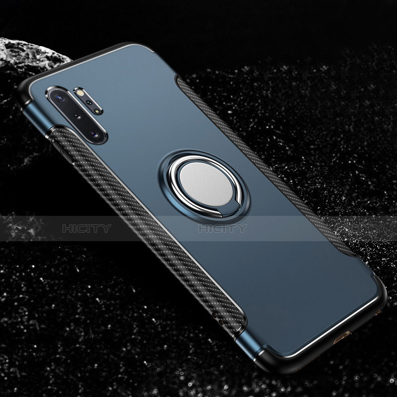 Custodia Silicone e Plastica Opaca Cover con Magnetico Anello Supporto R01 per Samsung Galaxy Note 10 Plus Blu